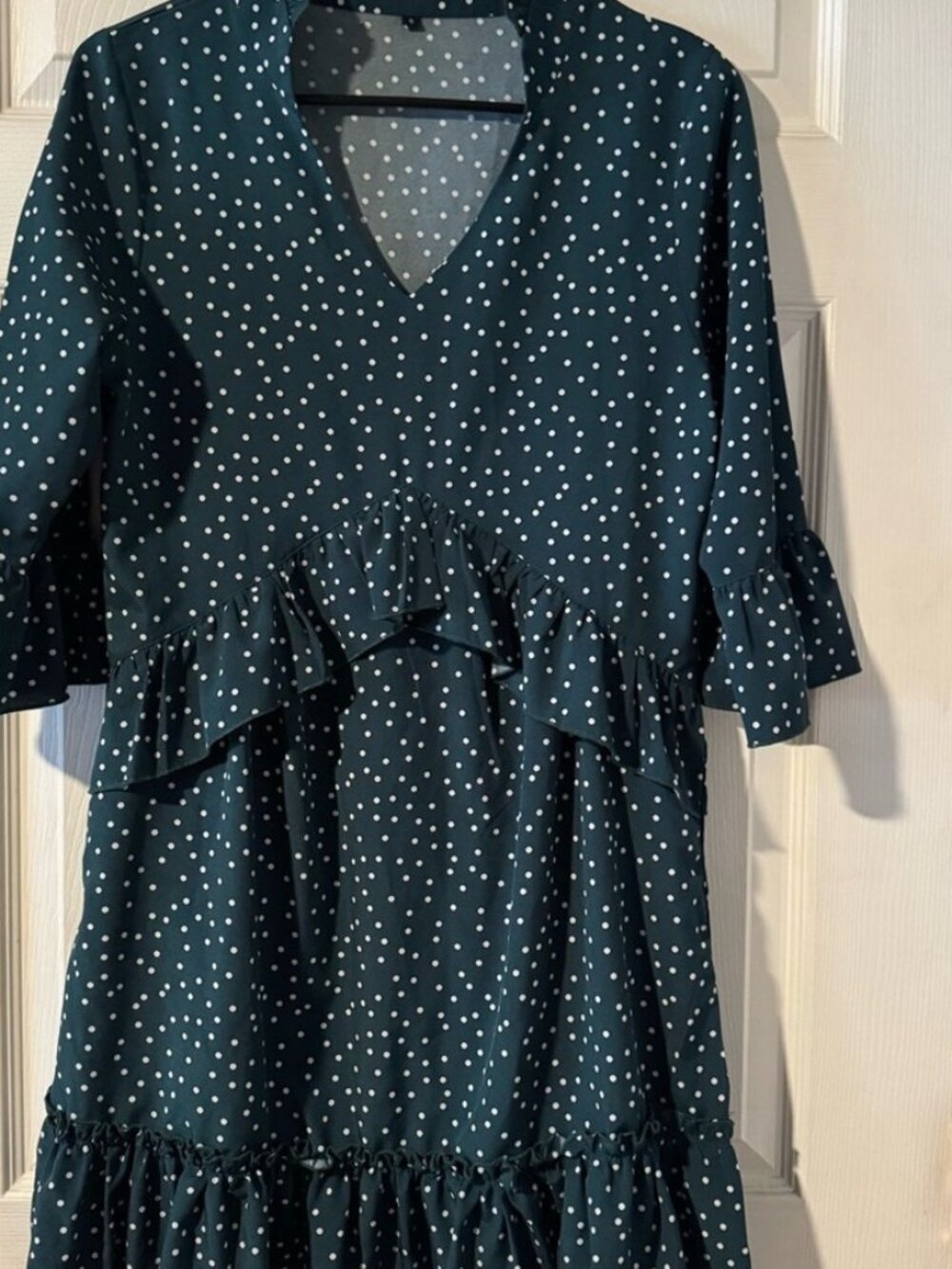 Chic Teal Polka Dot Midi Dress with Ruffles